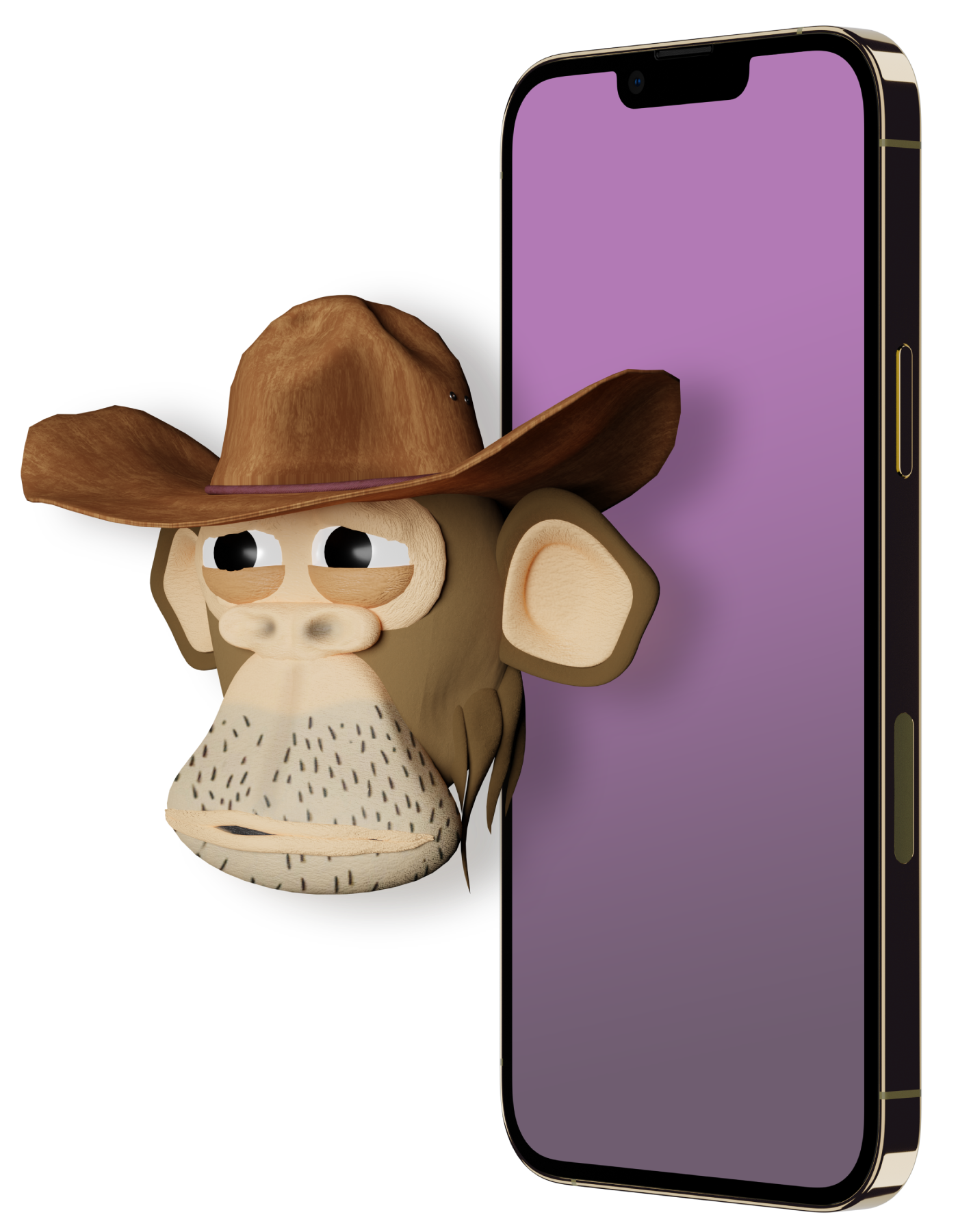 Preview of the Bored Ape on an smartphone device with the head of the Ape out of the screen.