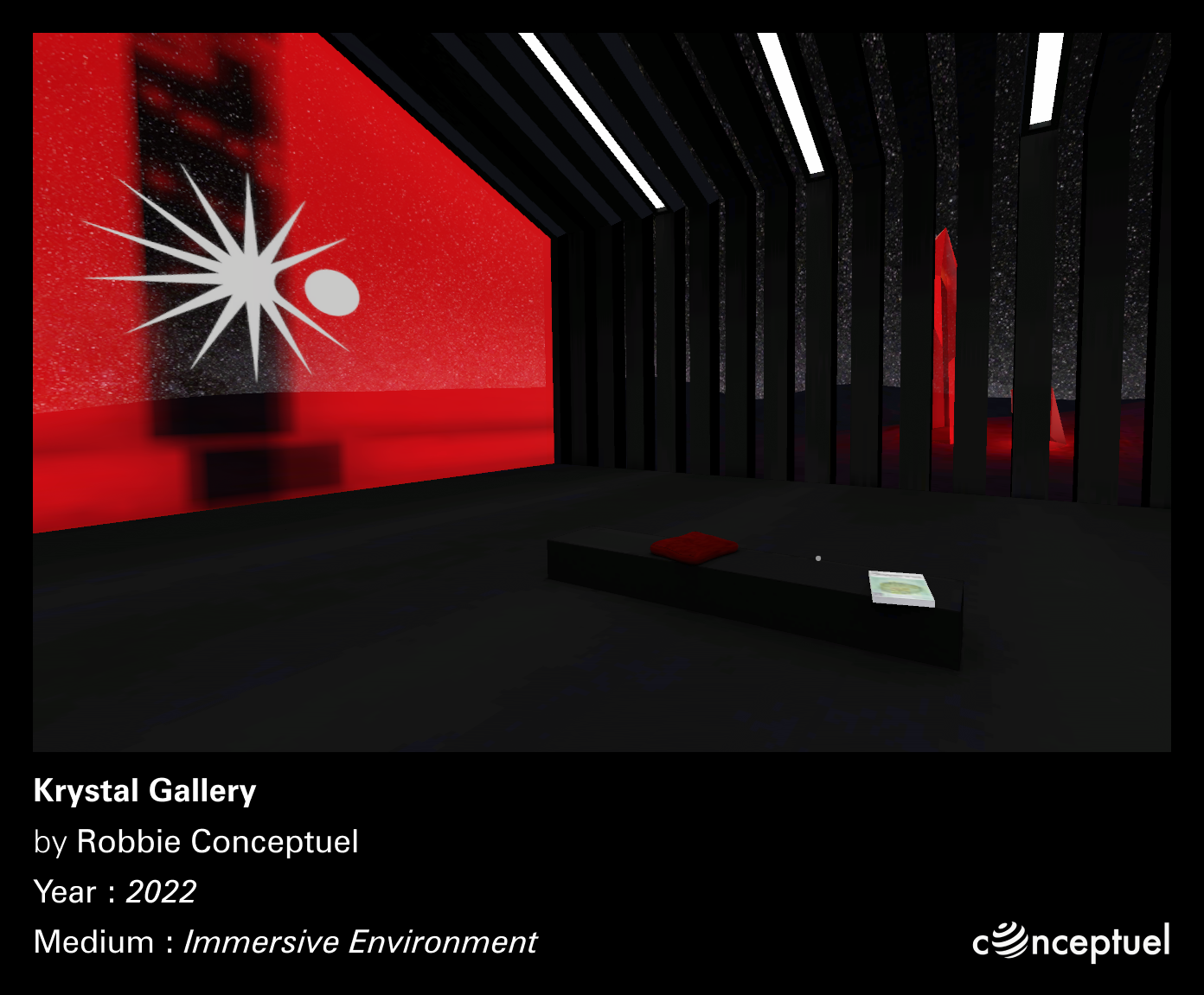 Art display niche with prismatic light effects