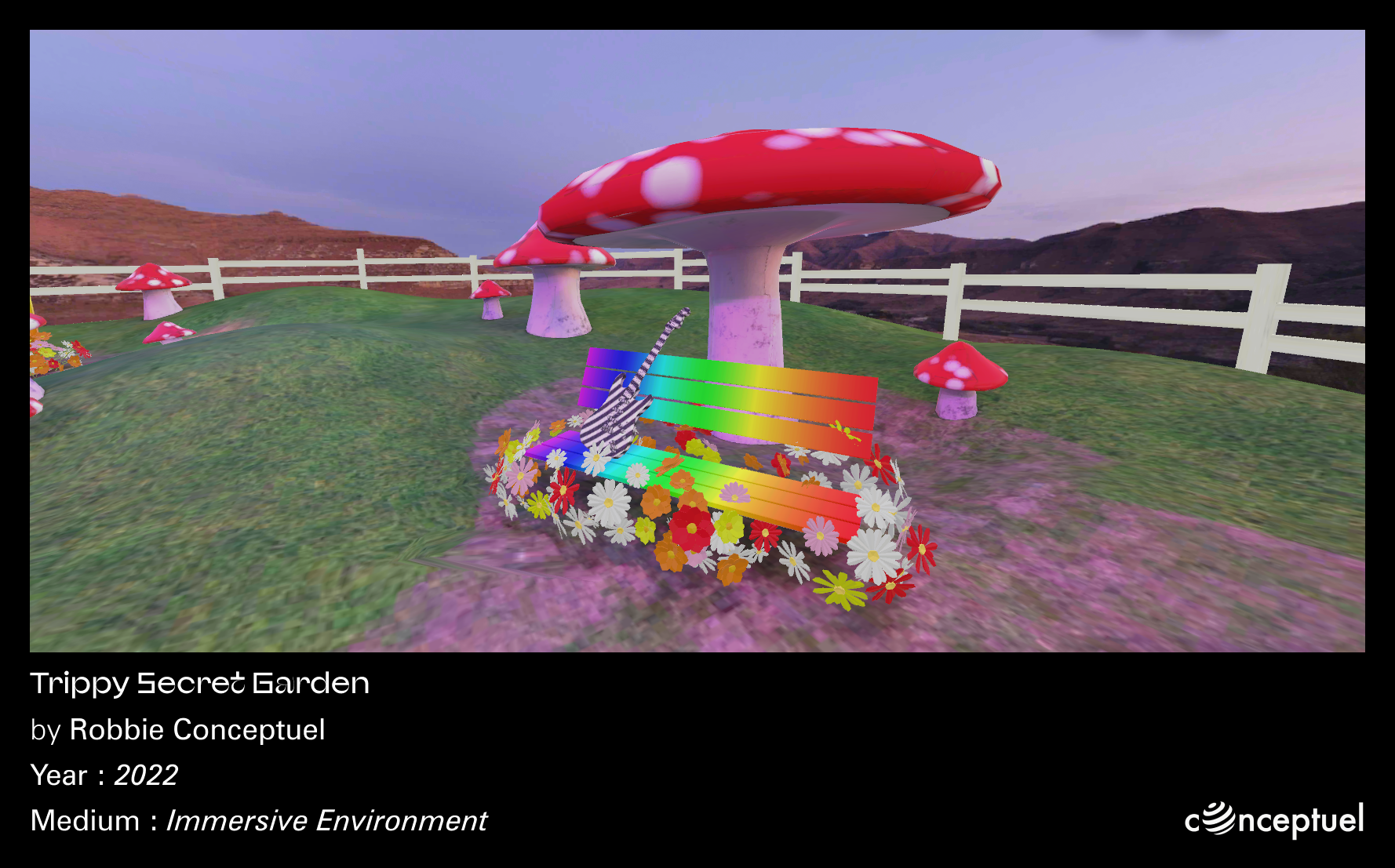 Main garden view with psychedelic elements and MSFTS-inspired design