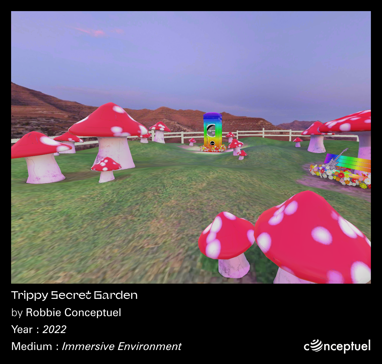 Ethereal lighting effects in surreal garden setting