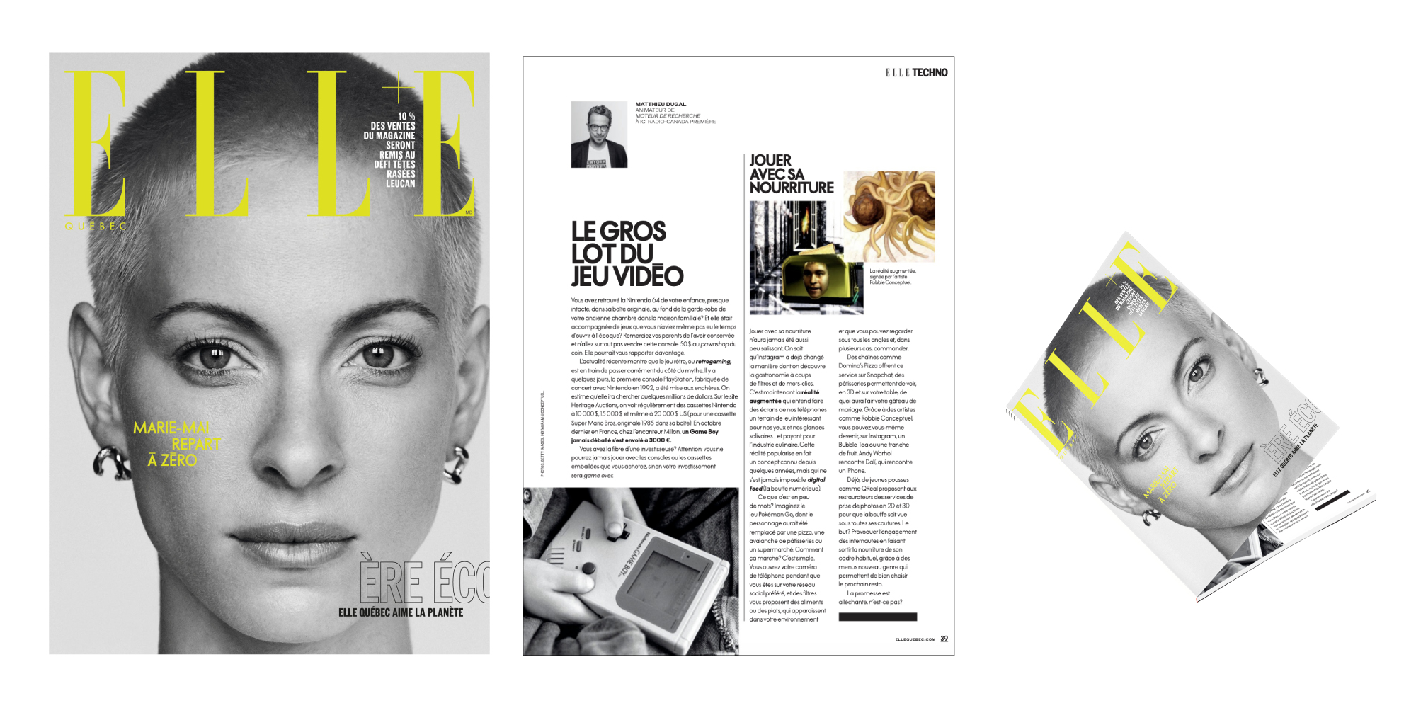 Article of ELLE Québec April 2020 talking about playing with food in Augmented Reality High Technology with Robbie Conceptuel